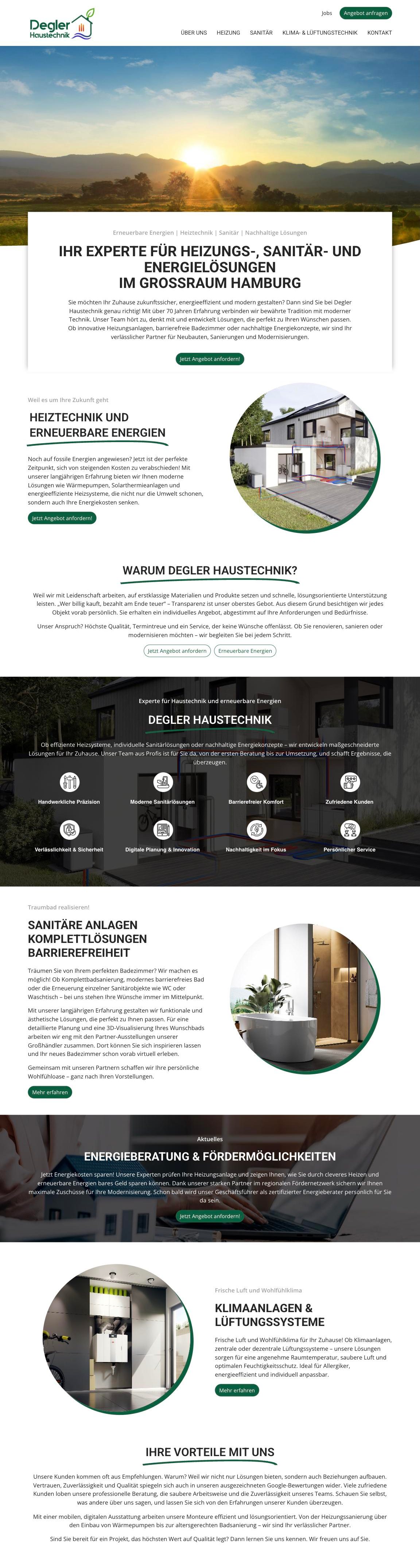Startseite – Website Degler Haustechnik (ganze Seite)