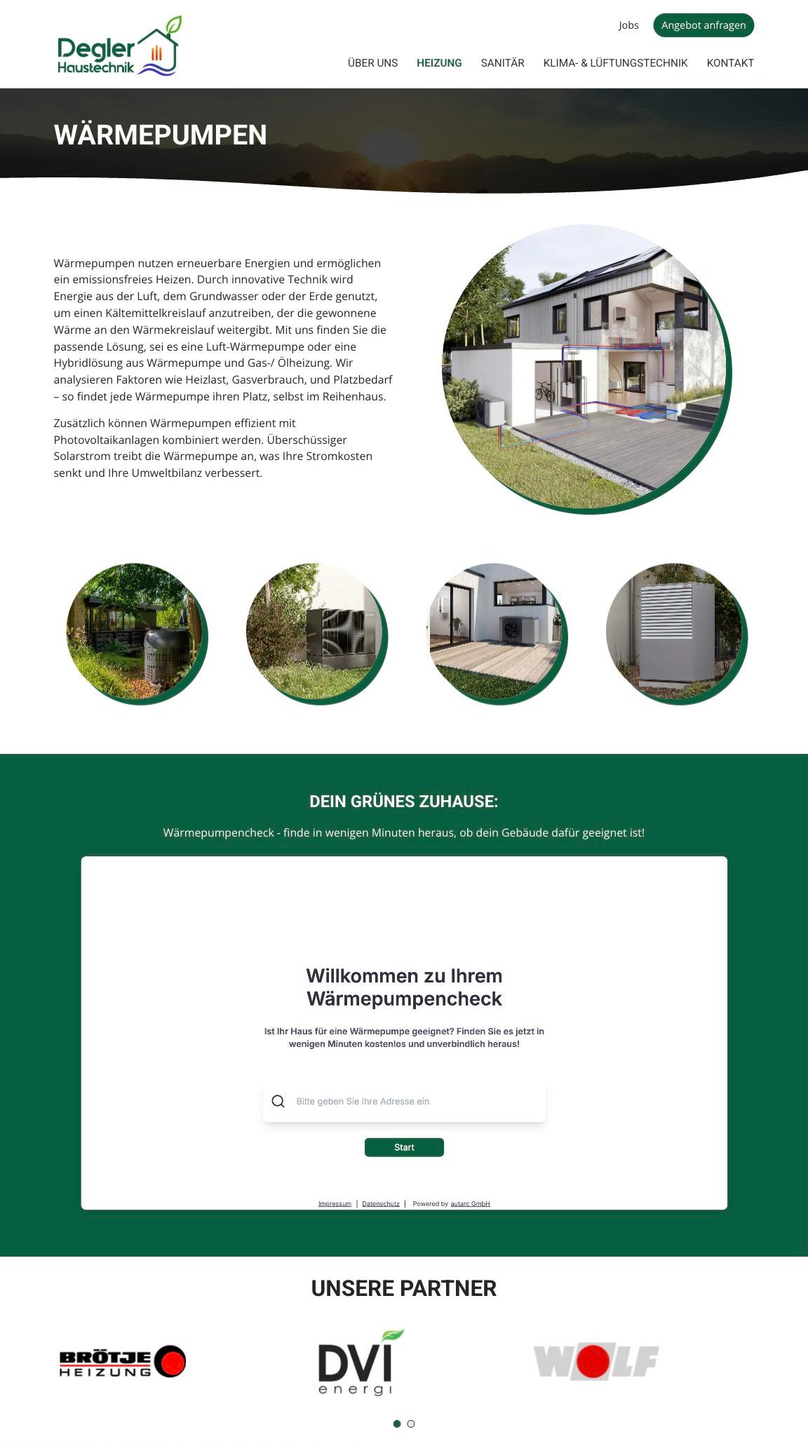 Wärmepumpen – Website Degler Haustechnik (ganze Seite)