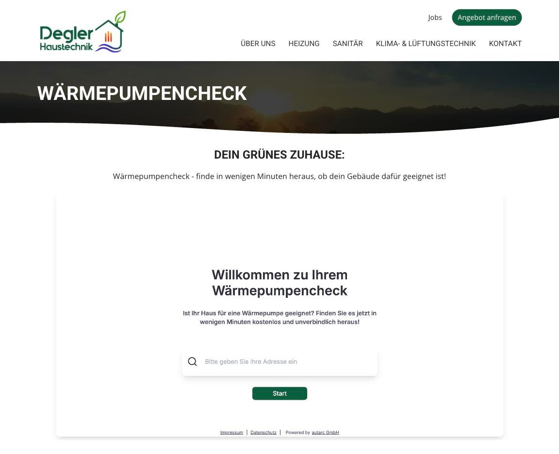 Wärmepumpen-Check – Website Degler Haustechnik (ganze Seite)