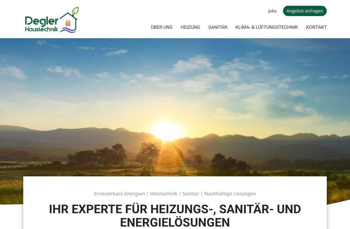Startseite der neuen Website von Degler Haustechnik