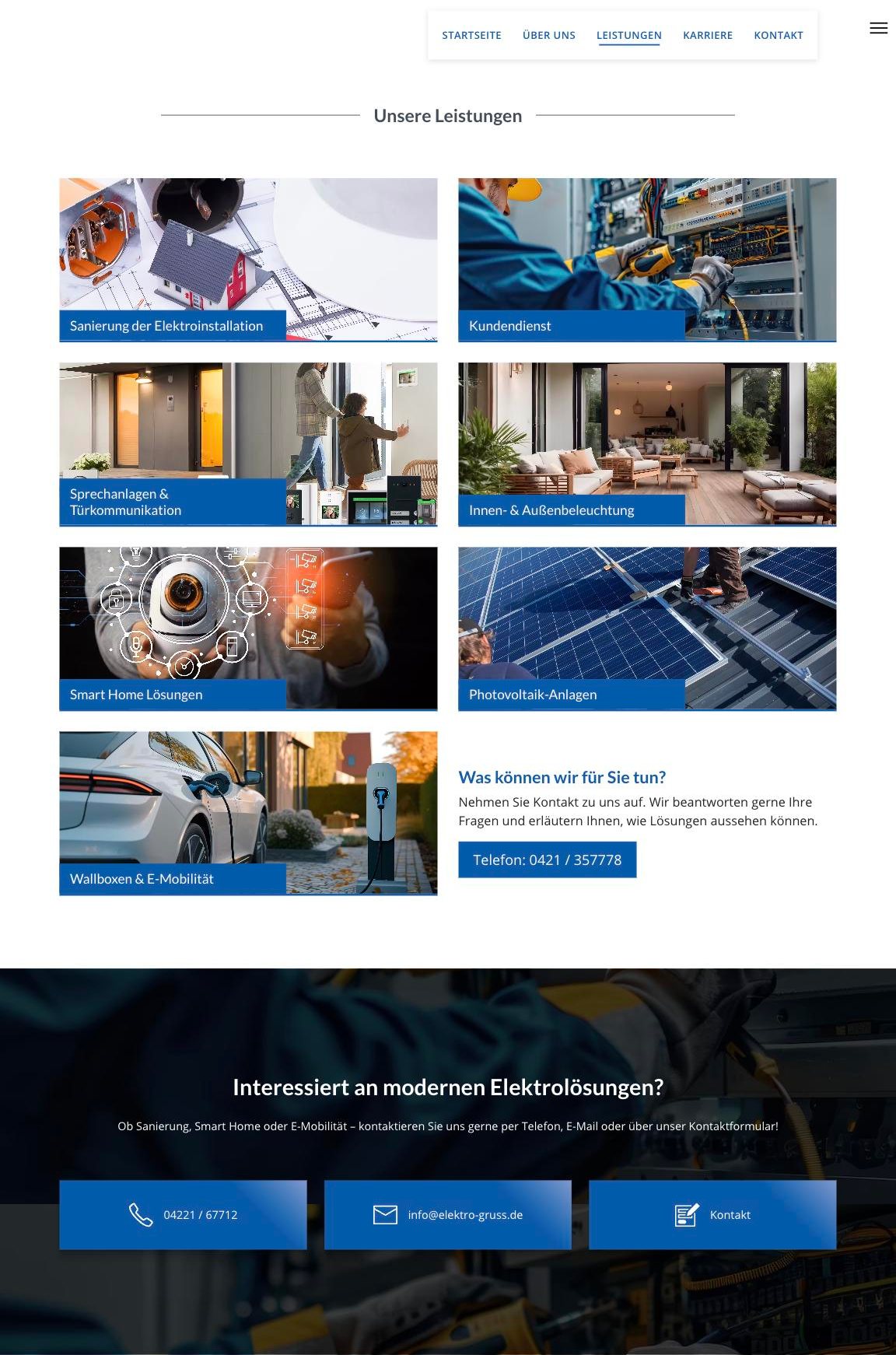 Leistungen – Website Elektrotechnik Gruß (ganze Seite)