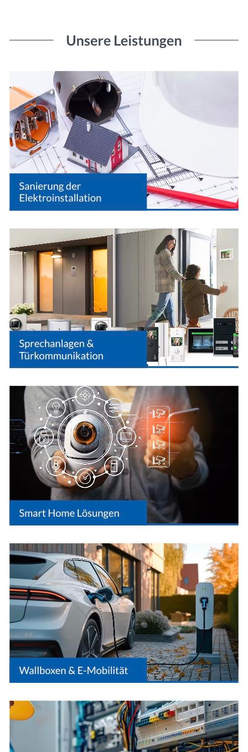 Leistungen – mobile Ansicht der Website von Elektrotechnik Gruß