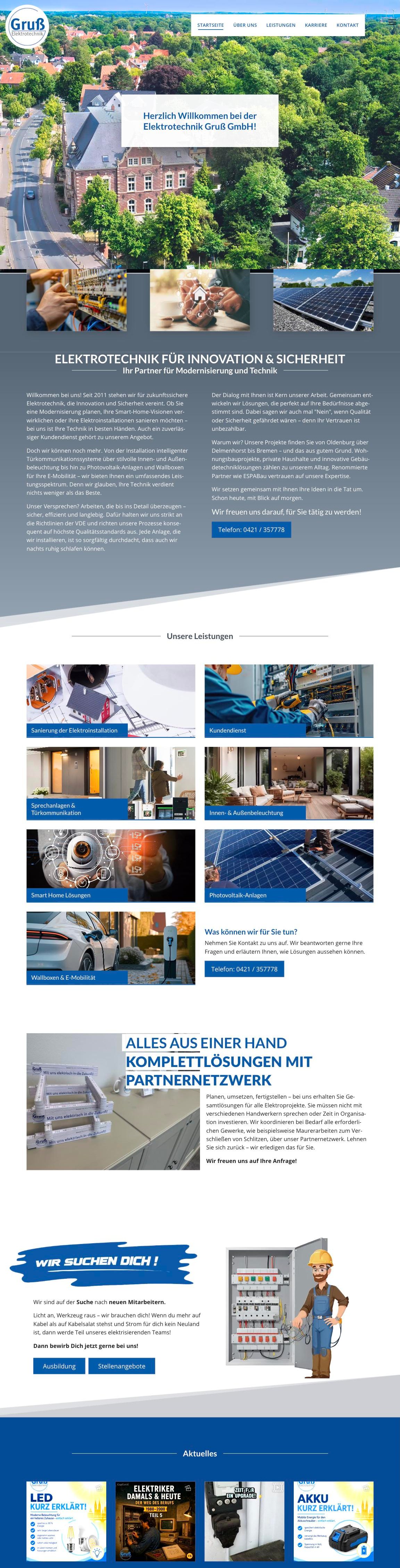 Startseite – Website Elektrotechnik Gruß (ganze Seite)