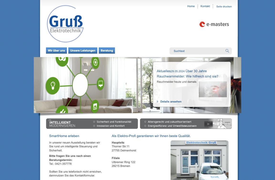 Elektrotechnik Gruß Website vorher Alte Website von Elektrotechnik Gruß vor dem Relaunch (Stand Juli 2024, Webarchiv)