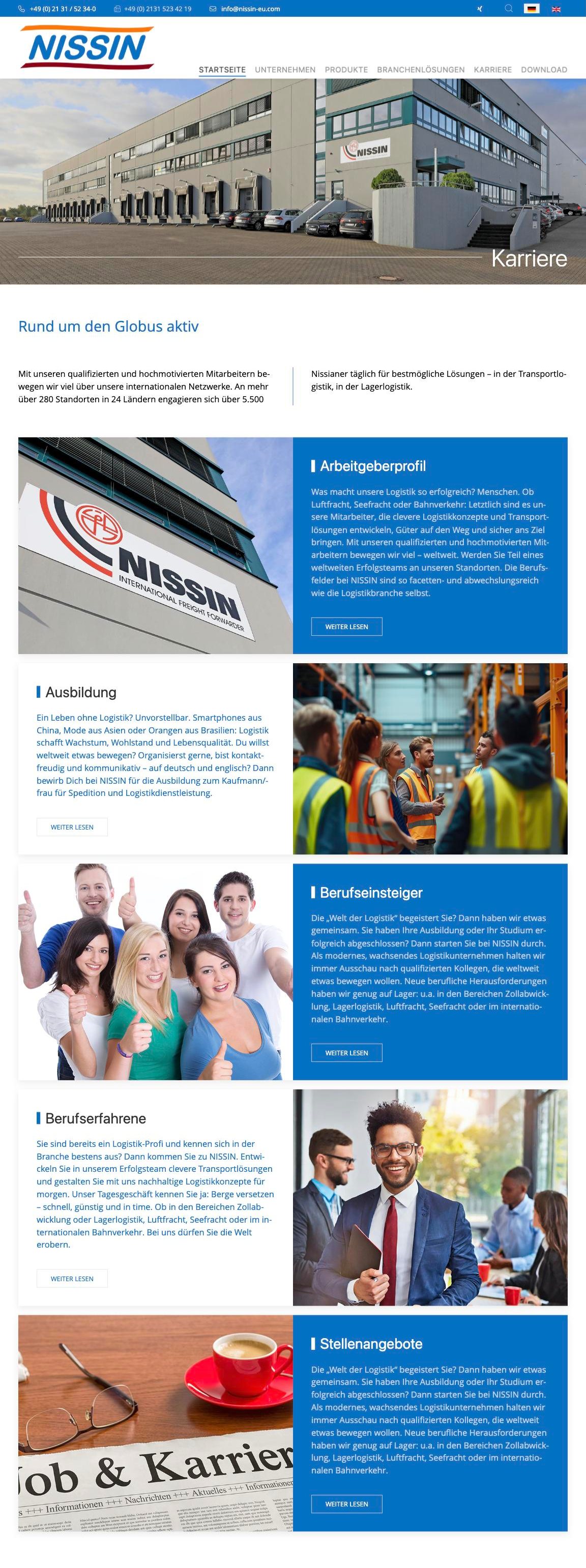 Karriere – Website NISSIN Transport (ganze Seite)