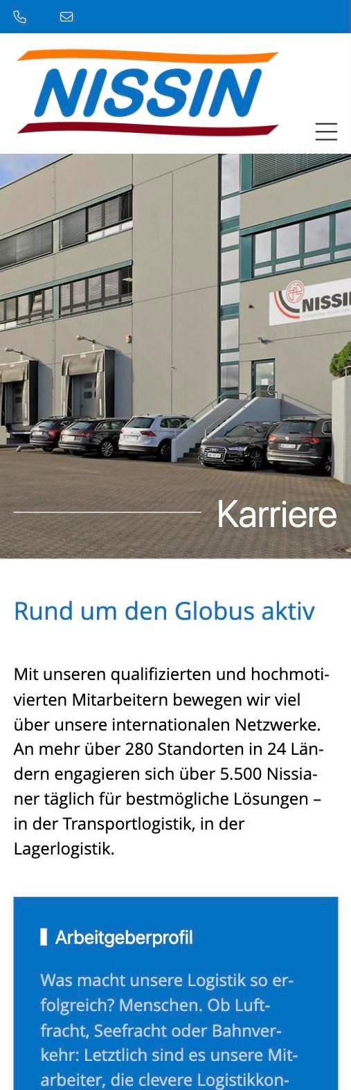 Karriere – mobile Ansicht der Website von NISSIN Transport