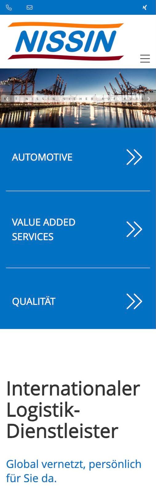 Website von NISSIN Transport auf dem Smartphone