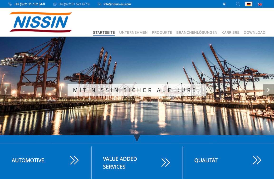 Startseite der Website von NISSIN Transport