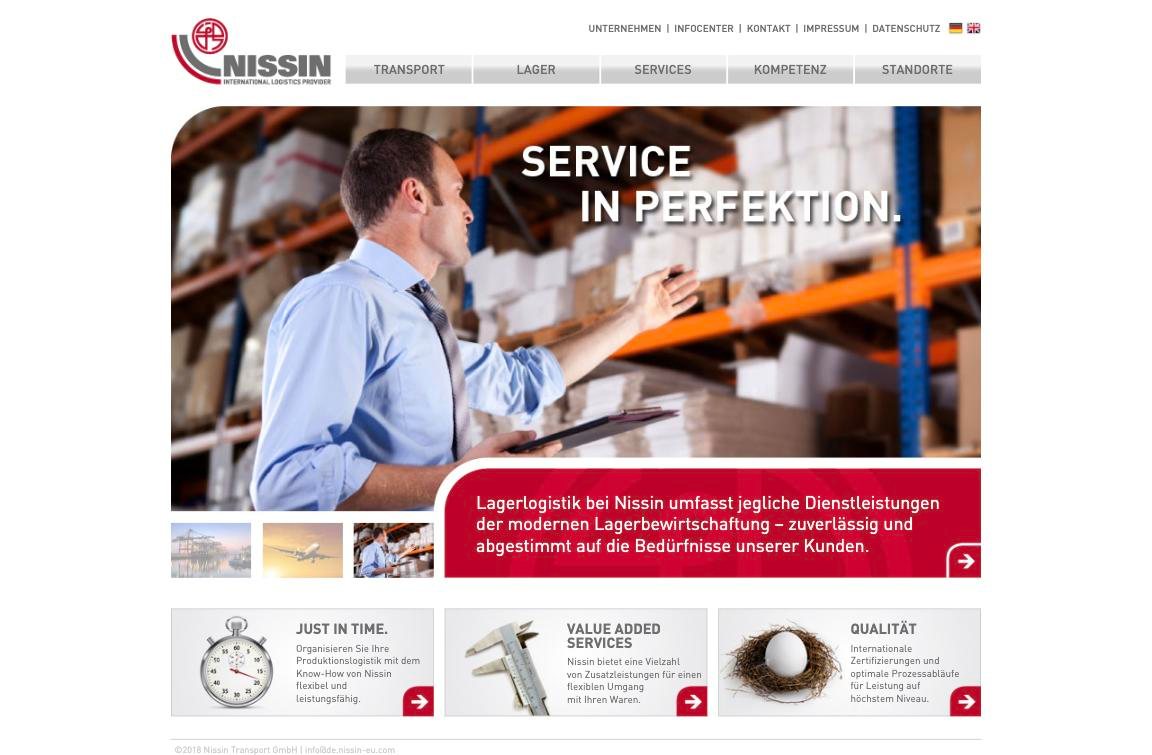 NISSIN Transport – Website vorher Alte Website von NISSIN Transport (Archivstand 2018)