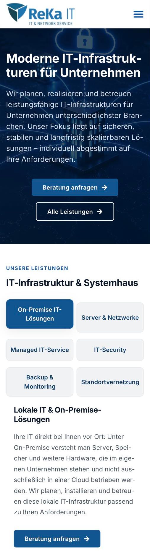 IT-Infrastruktur – mobile Ansicht der Website von ReKa IT
